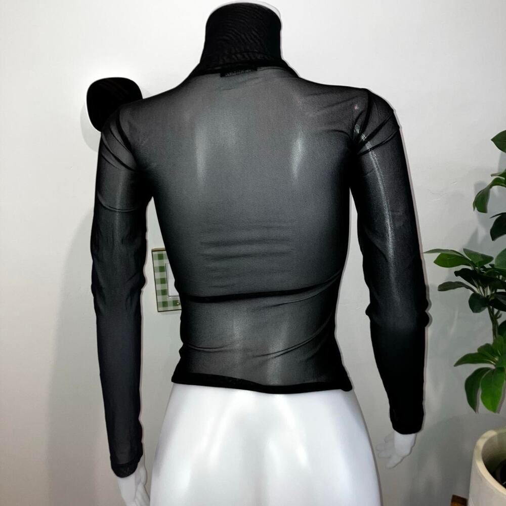 Vintage 90s y2k graphic face print euro french mesh turtleneck - Picture 7 of 7